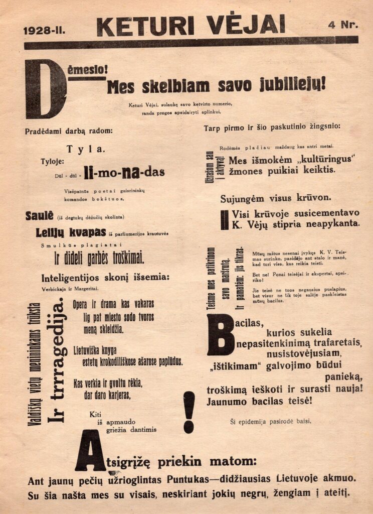 Žurnalas „Keturi vėjai“. 1927 m. Nr. 3. Kaunas: spausdino „Raidės“ sp. MLLM 27401