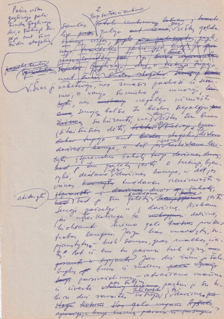 R. Granausko apysakos „Gyvenimas po klevu“ rankraščio fragmentas. 1986 m. gegužės 25 – rugpjūčio 17 d. GEK 82664