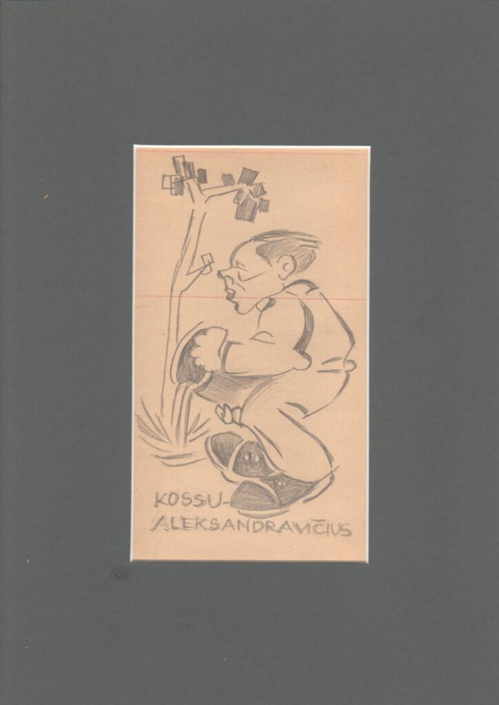 J. Aisčio šaržas „Kossu-Aleksandravičius“. Dail. V. Kosciuška. Apie 1931–1940 m. MLLM 134756