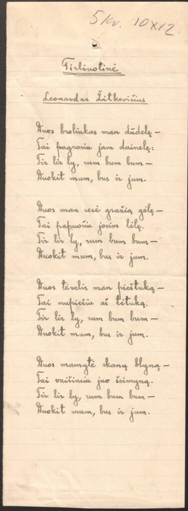 L. Žitkevičiaus eilėraštis „Tirliuotinė“. MLLM 11427 03