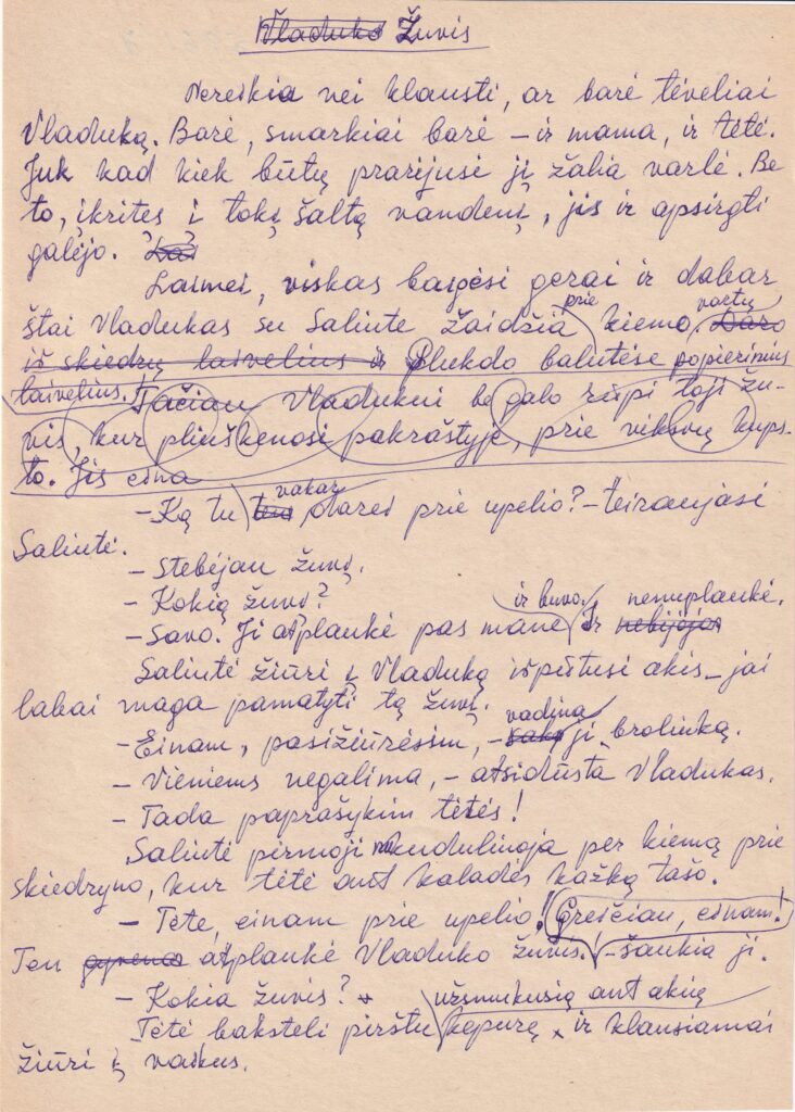E. Liegutės novelės „Žuvis“ rankraštis. Vilnius. 1987-01-06. MLLM 30894