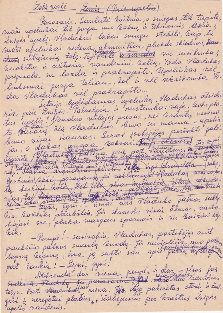 E. Liegutės novelės „Žalia varlė“ rankraštis. Vilnius. 1988-01-06. MLLM_30895