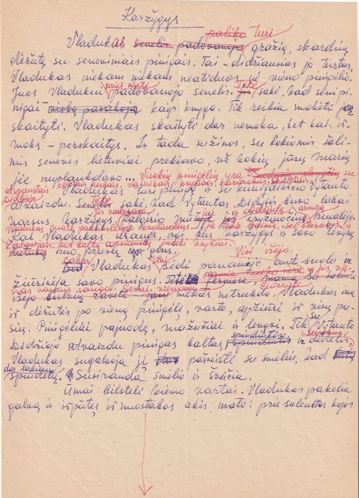 E. Liegutės novelės „Karžygys“ rankraštis. Vilnius. 1988-01-15. MLLM 30898