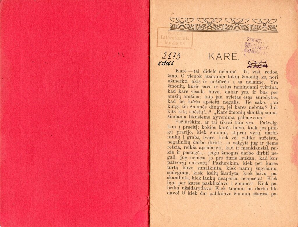 P. Višinskis. Vaina arba karė. Vilnius: „J. Zavadskio sp. “, 1906. MLLM 2173