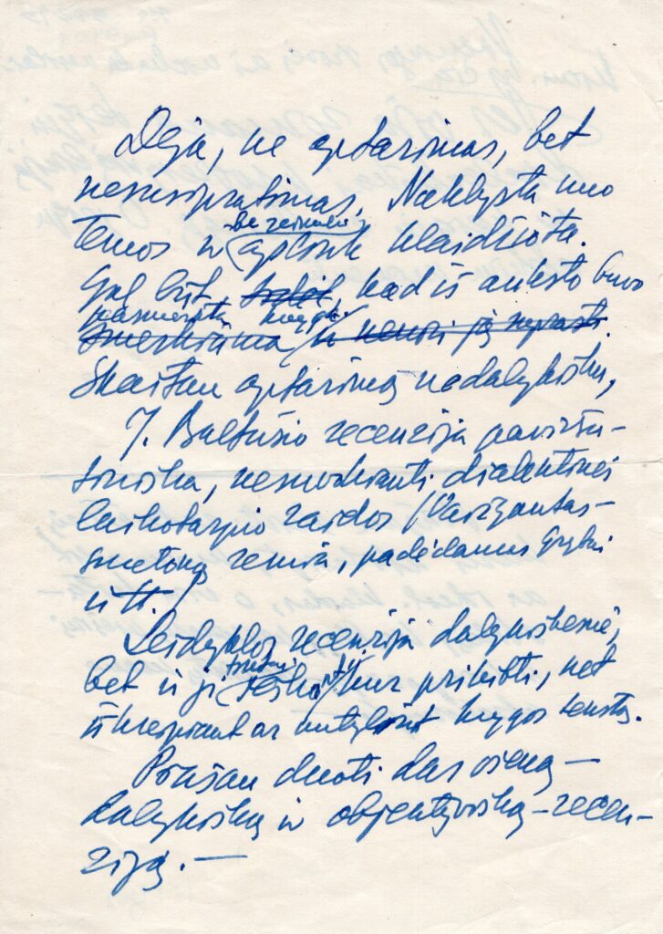 K. Borutos rankraštis „Deja, ne aptarimas…“ Aversas. Vilnius, apie 1960 m. MLLM_99575