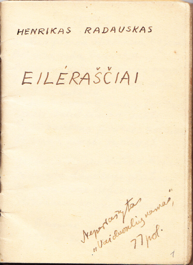 Rankraštis. H. Radausko užrašų knygelė. Eilėraščiai. 1935-VI-20, Gikoniai–1951-01-24, Chicago. MLLM 148221