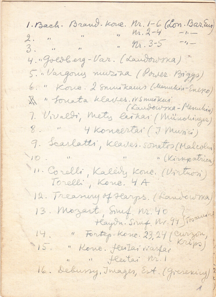 H. Radausko plokštelių sąrašas. Apie 1964 m. MLLM 148245
