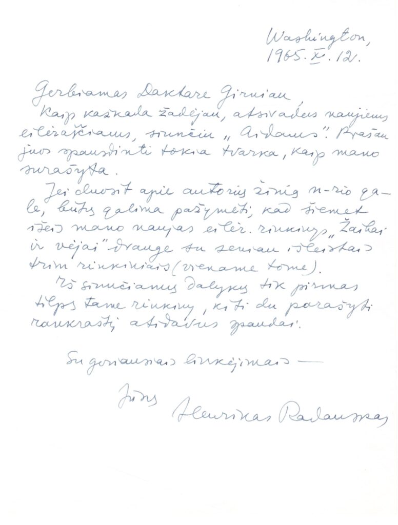 H. Radausko laiškas J. Girniui. MLLM 32838