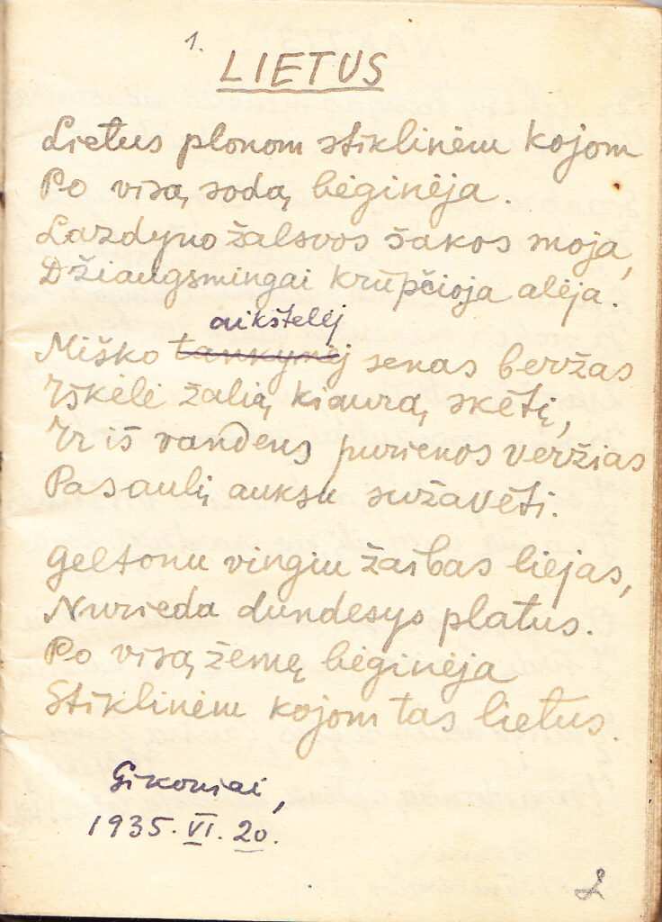 H. Radausko užrašų knygelė. Eilėraščiai. 1935-VI-20, Gikoniai–1951-01-24, Chicago. MLLM 148221