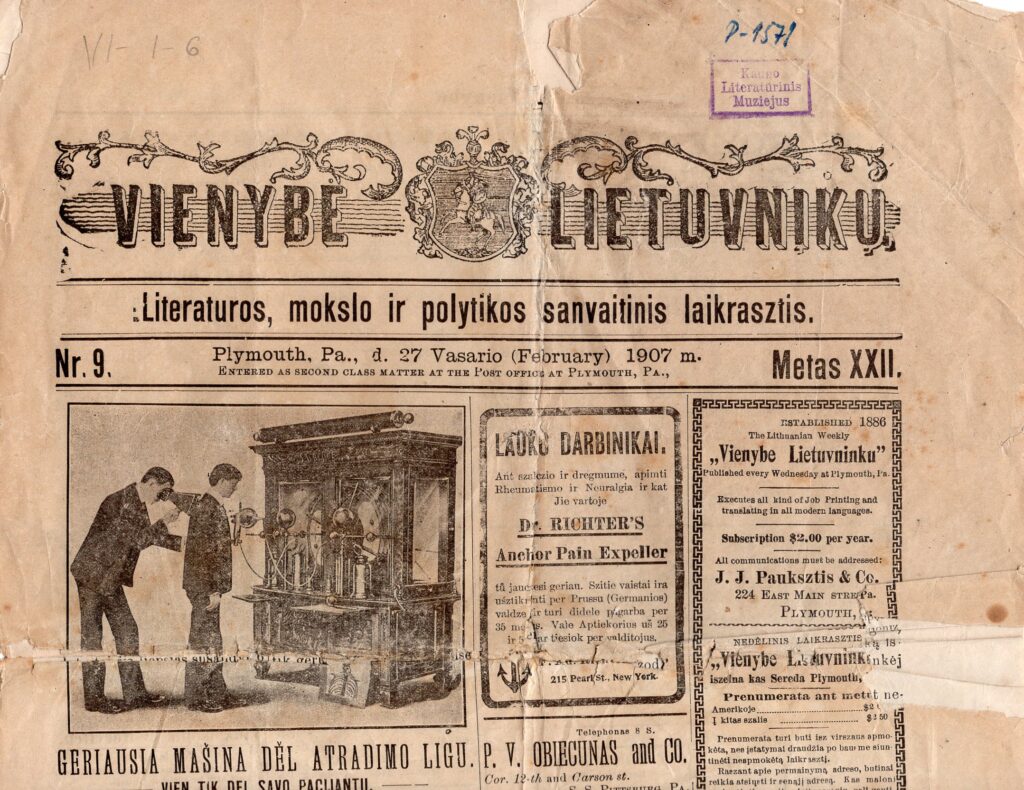 „Vienybė lietuvnikų“. Plymouth, Pa, 1907 m. Nr. 7. MLLM_ P1571
