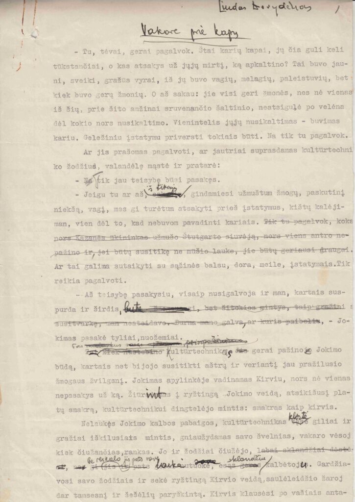 L. Dovydėnas. Apsakymas „Vakare prie kapų“. Apie 1945 m. MLLM 14269