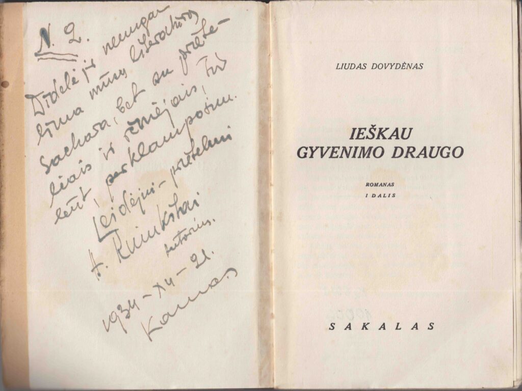 Ieškau gyvenimo draugo. Kaunas: Sakalas, 1934 m. MLLM 10006