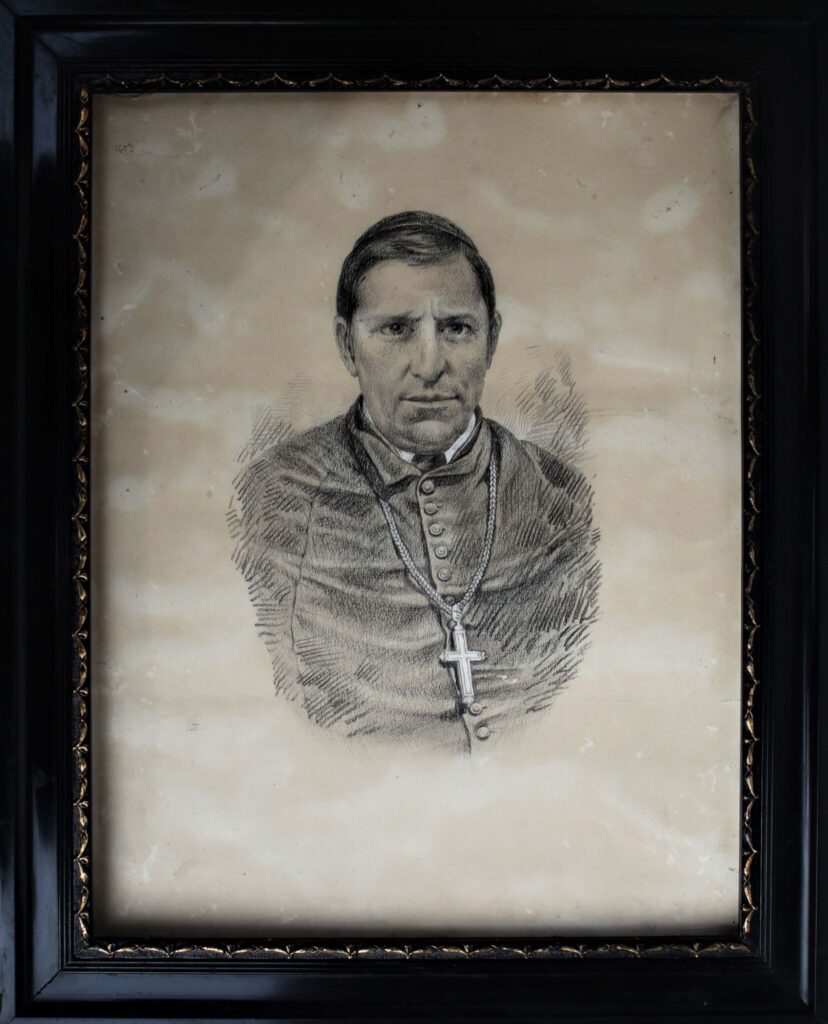 M. Valančiaus portretas. XX a. pirma pusė. Dail. nežinomas. J. Tumo-Vaižganto memorialinis daiktas. Foto Z. Baltrušio. MLLM 1083