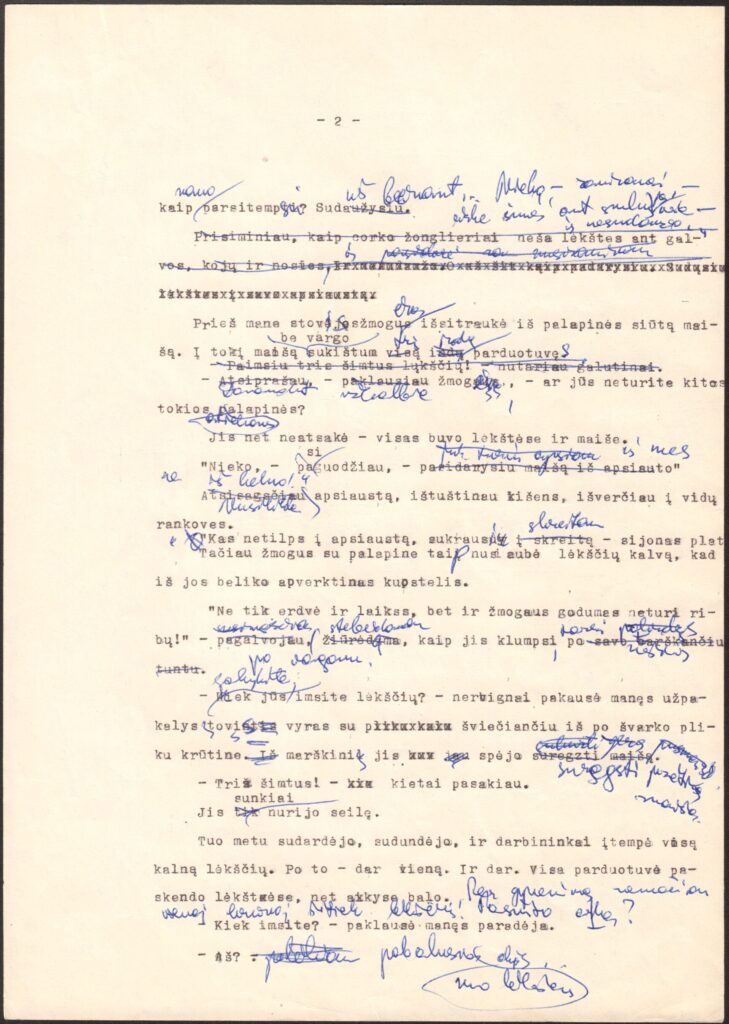 V. Žilinskaitės humoreskos „Ristele“ rankraštis-mašinraštis. Galėjo būti sukurtas apie 1955-1975 m. MLLM R2 1752