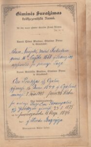 Biblija, tai esti visas Šventas Raštas Seno ir Naujo testamento. Berlynas, 1897 m. MLLM 7159. Puslapis „Giminės surašymas krikščioniškų namų“