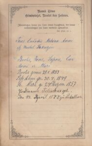 Biblija, tai esti visas Šventas Raštas Seno ir Naujo testamento. Berlynas, 1897 m. MLLM 7159. Puslapis „Namų tėvo gimdytojai, broliai bei seserys“