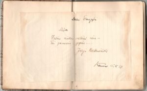 Jurgis Baltrušaitis. Įrašas D. Sruogaitės albumėlyje. BVSNM 1262