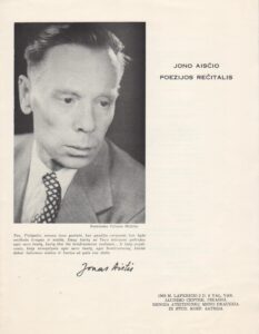 J. Aisčio poezijos rečitalio programa. Čikaga, 1968-11-02. MLLM P68751