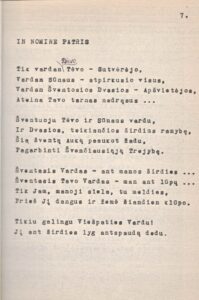Iš M. Katiliūtės–Lacrimos rankraštinės knygos „Introibo ad altare dei (Einu prie dievo altoriaus)“