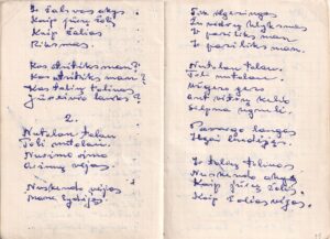 P. Širvio eilėraštis iš jo Maironio lietuvių literatūros muziejuje saugomos knygelės. MLLM_9670