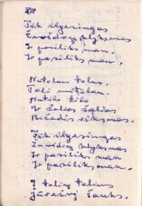 P. Širvio eilėraštis iš jo Maironio lietuvių literatūros muziejuje saugomos knygelės. MLLM_9670
