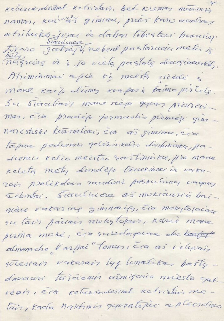 Kazio Jankausko ranka rašyto pasisakymo, skirto 80-mečiui, fragmentas. 1986 m. MLLM 31487
