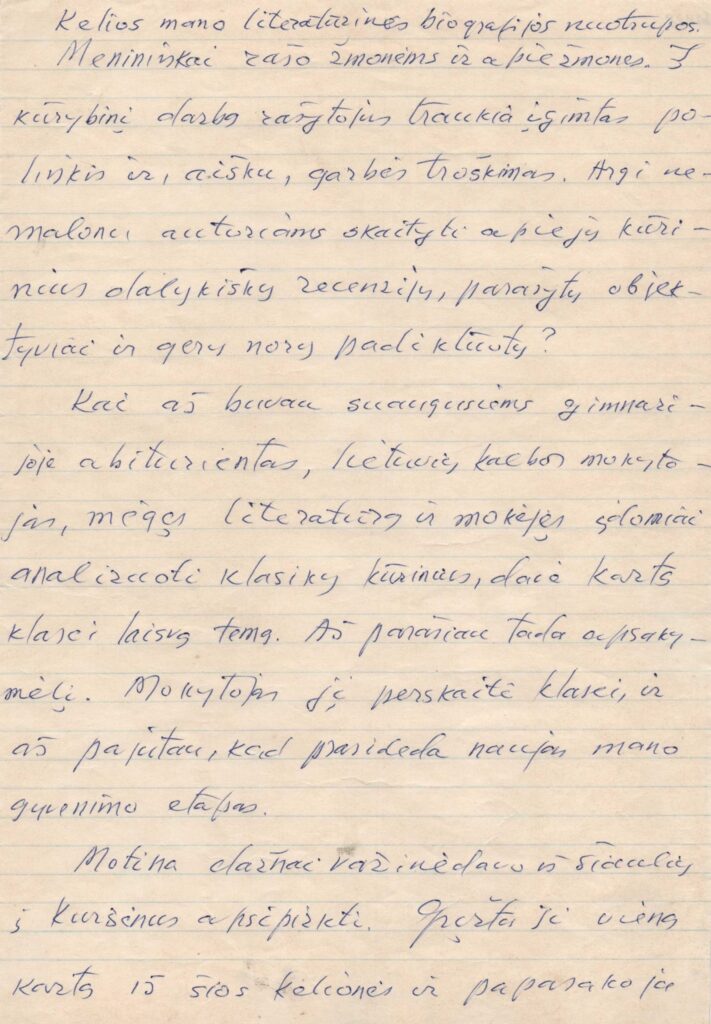 Kazio Jankausko ranka rašyto prisiminimų rankraščio fragmentas. 1986 m. MLLM 31488