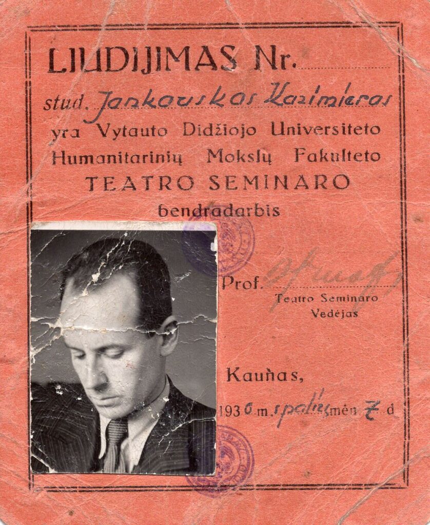 Kazio Jankausko liudijimas, patvirtinantis Teatro seminaro bendradarbio statusą. 1936 m. MLLM 20204