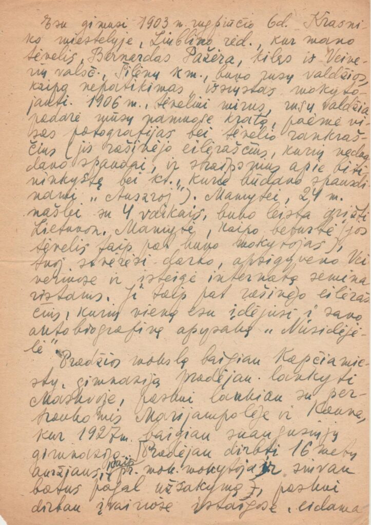K. Pažėraitė. Autobiografija. Vokietija, 1946 m. BBR 9979