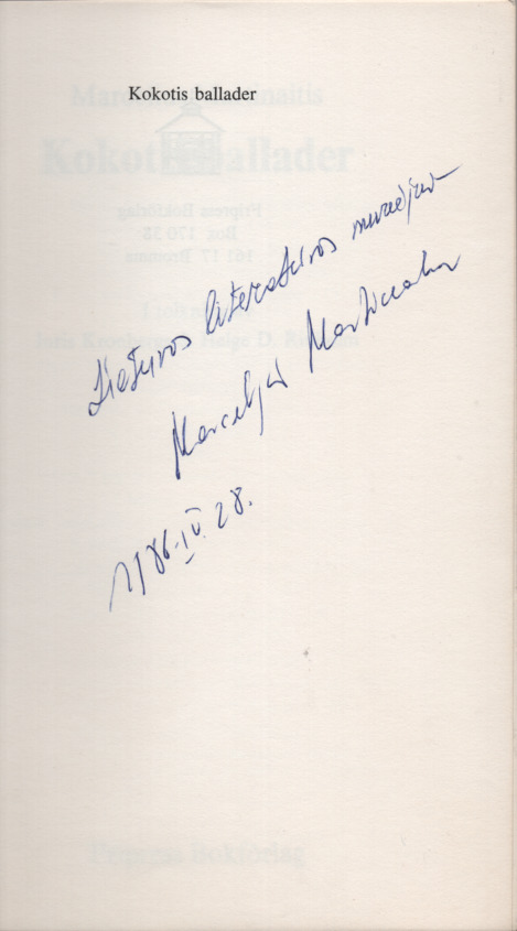 „Kukučio baladės“ švedų kalba. 1985 m.