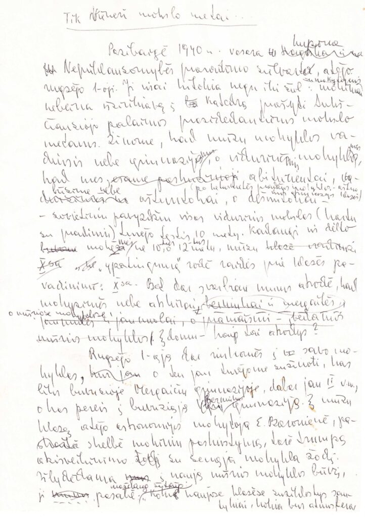 V. Zaborskaitė. Tik vieneri mokslo metai… Prisiminimai apie Panevėžio mergaičių gimnaziją. MLLM 77934/R1 6790