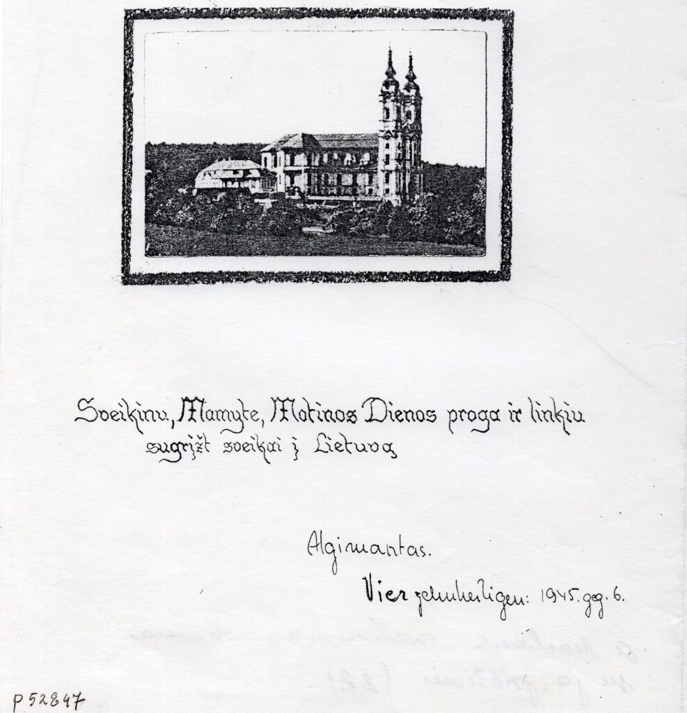 A. Mackaus sveikinimas mamai. P 52847; Originalas saugomas LTSC