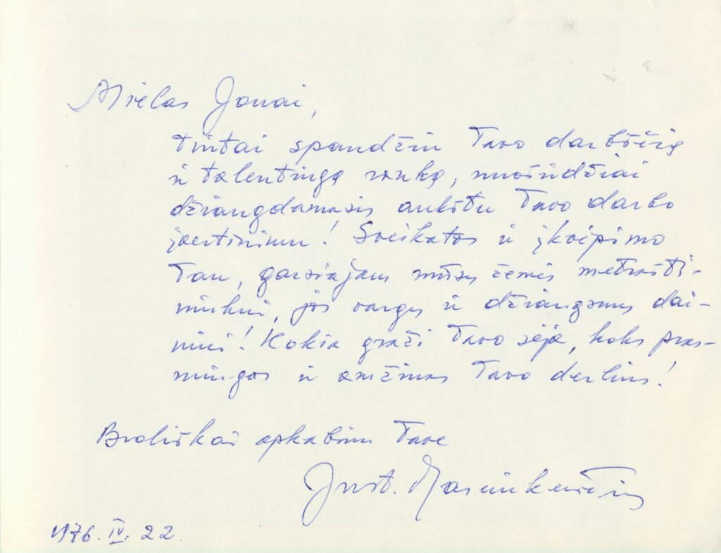 J. Marcinkevičiaus laiškas. 1976 04 22. MLLM 76257