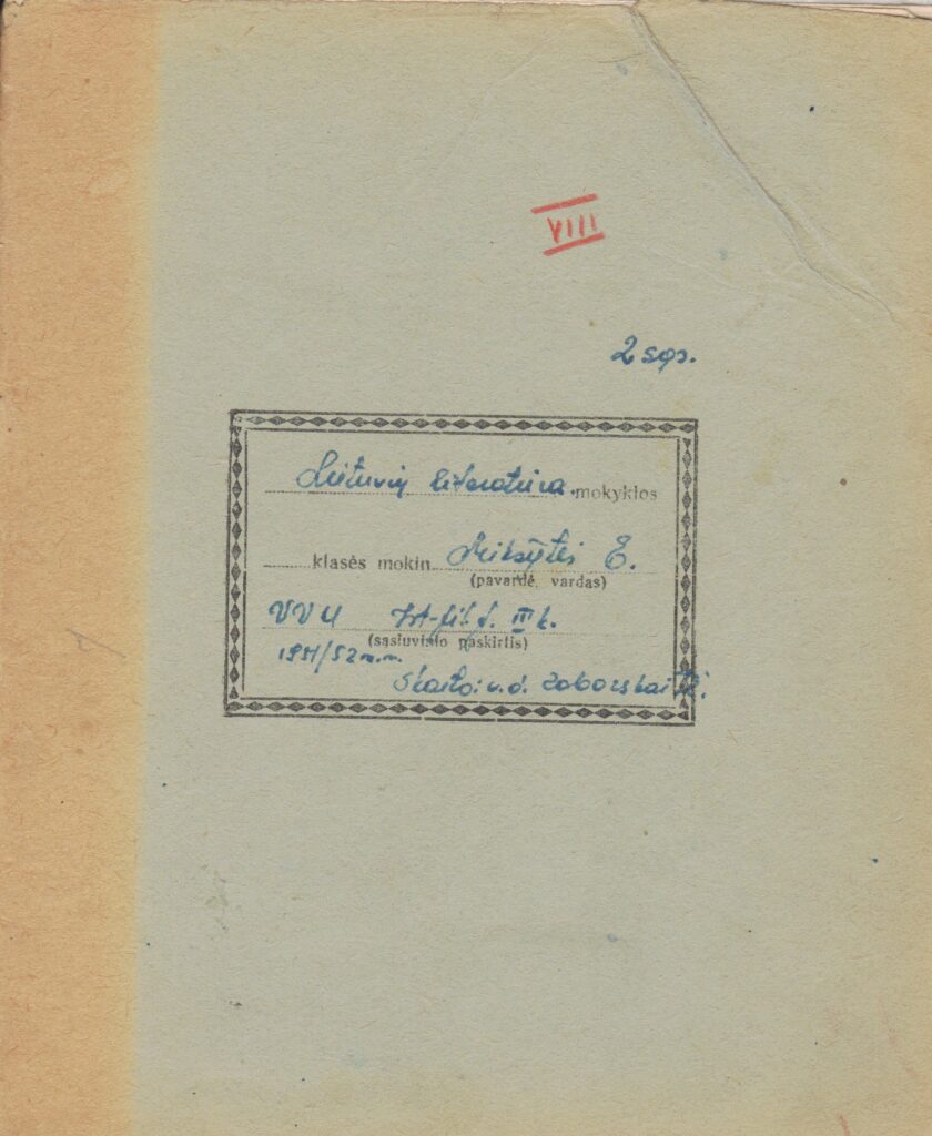 VU studentės E. Mikšytės sąsiuvinis su V. Zaborskaitės paskaitų konspektais. 1951–1952 m. MLLM P62465