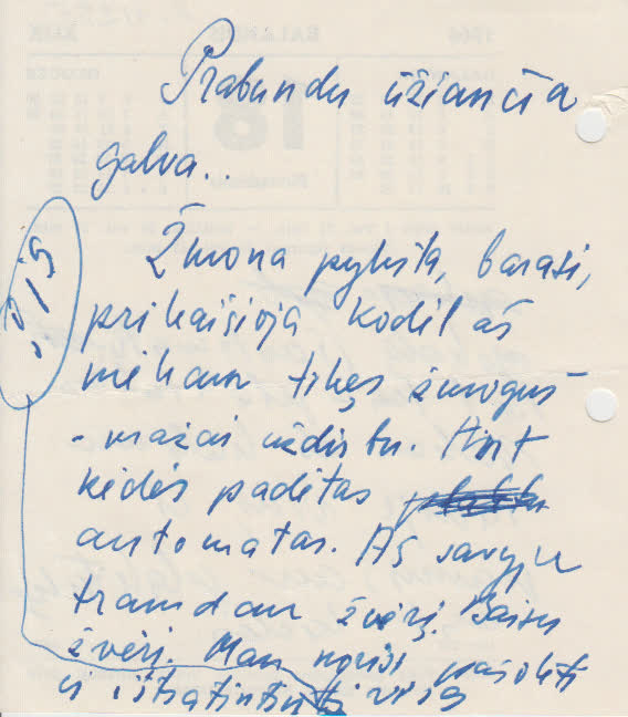 K. Maruko rankraštis ant kalendoriaus lapelio kitos pusės 1966 04 18
