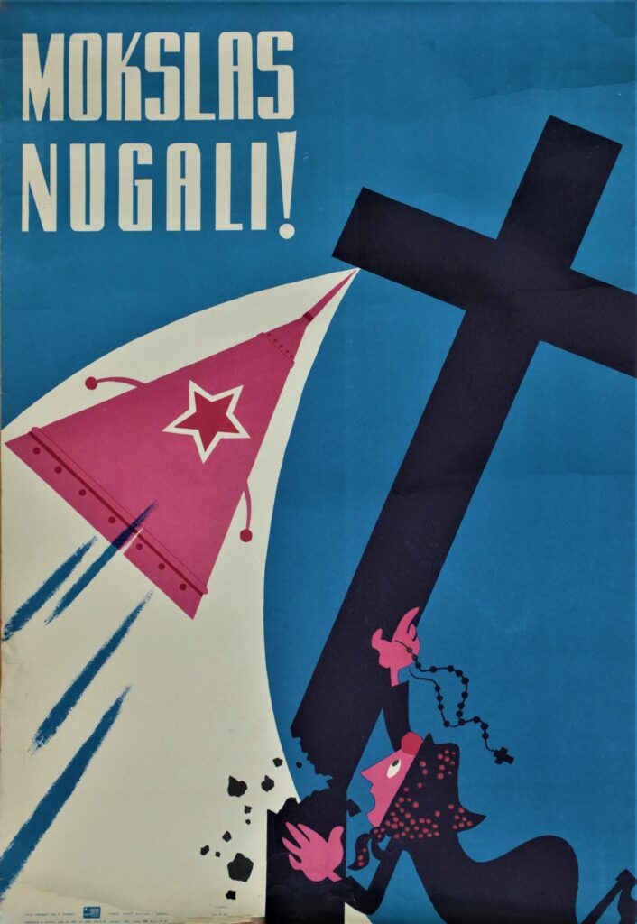 Mokslas nugali! Plakato dailininkas L. Rymeikis, 1965 m.