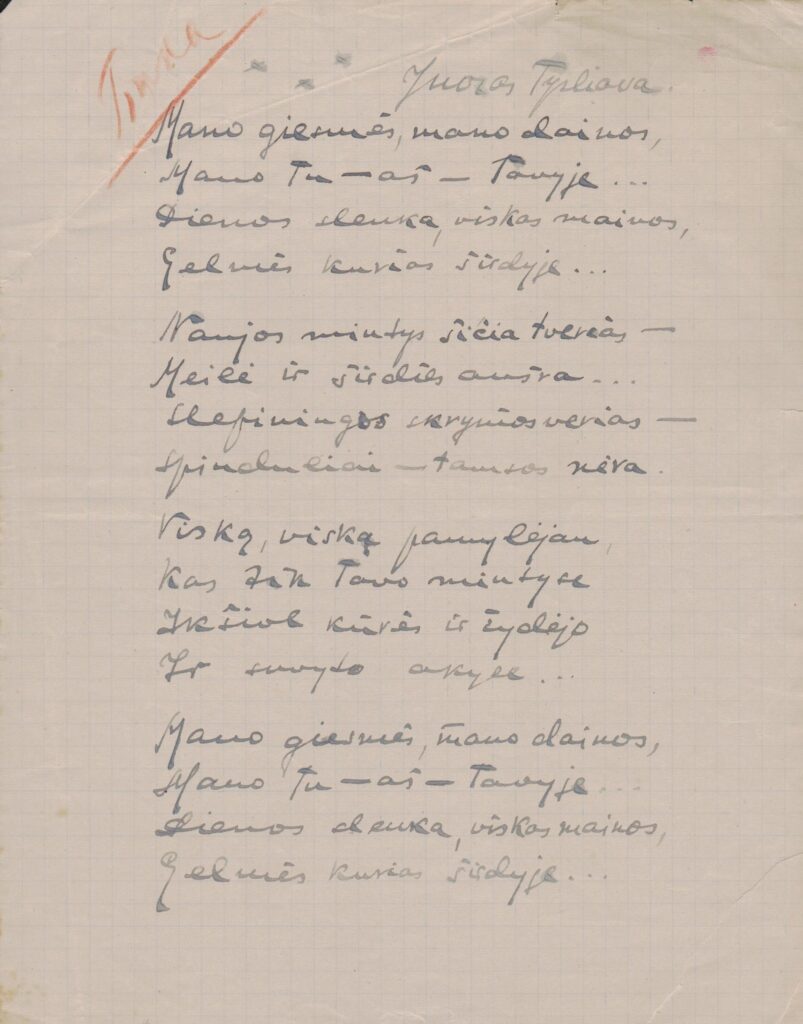 J. Tysliavos eilėraščio rankraštis. MLLM 9473