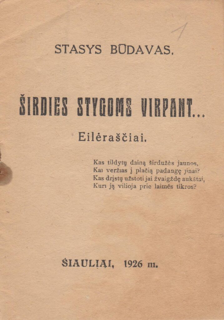 S. Būdavas. Širdies stygoms virpant. Šiauliai, 1926 m. MLLM 103466