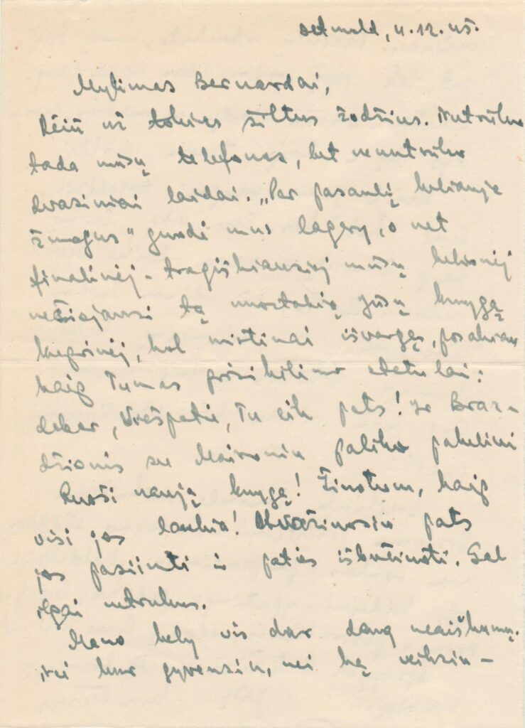 S. Būdavo ranka rašytas laiškas B. Brazdžioniui. 1945-12-04. BBR 5935