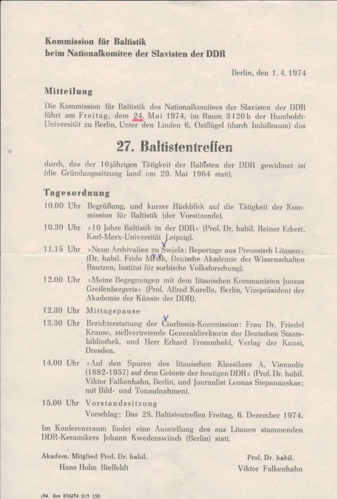 27-osios baltistų konferencijos programa. Berlynas. 1974 m. MLLM P3809