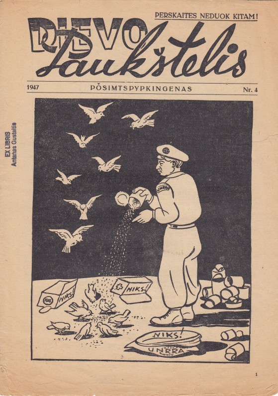 Satyrinis laikraštėlis „Dievo paukštelis“, kurio pavadinimas kilo iš pirmųjų išvietintųjų stovyklose gyvenusių asmenų, vadintų „Displaced persons“ pavadinimo raidžių. Leido P. Andriušis, A. Gustaitis buvo aktyvus bendradarbis