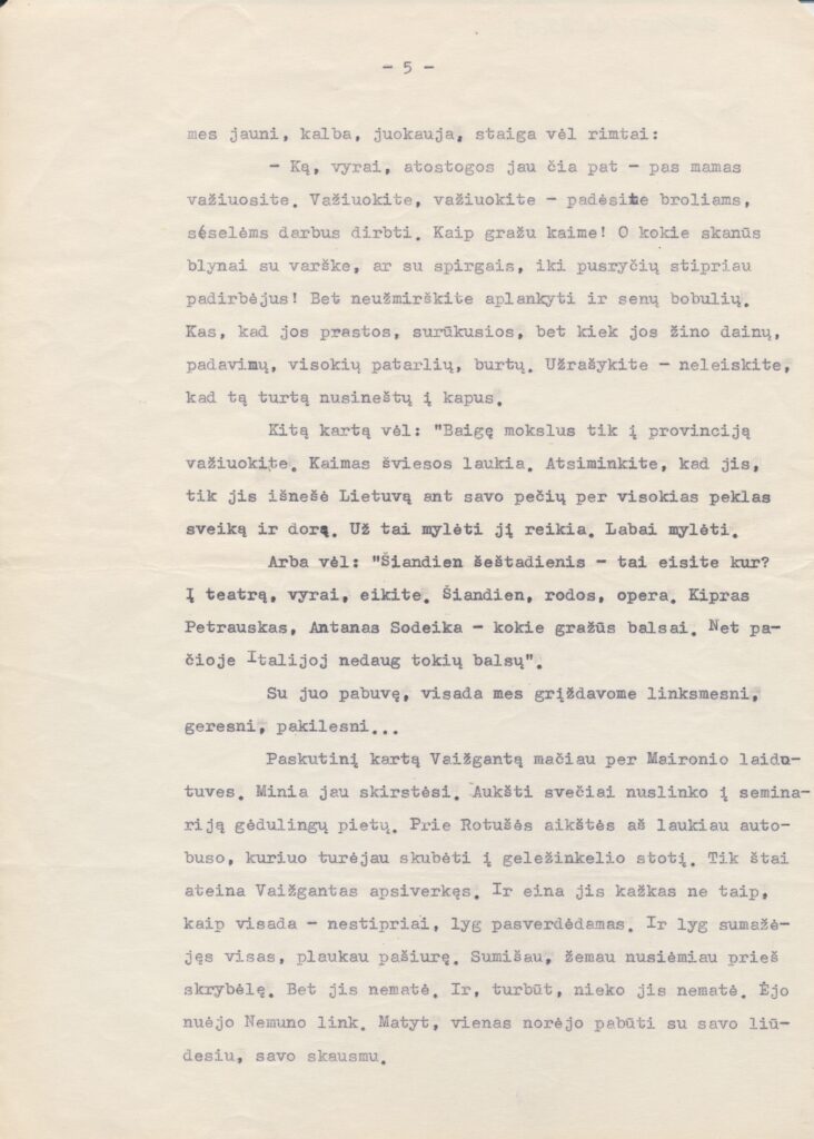 Juozo Paukštelio mašinraštis. Atsiminimai apie Juozą Tumą-Vaižgantą. MLLM 30400/6