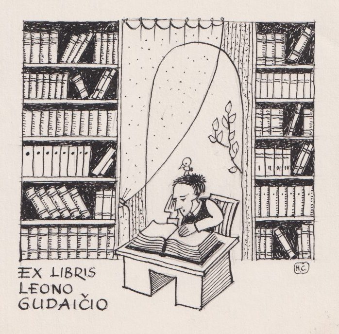 L. Gudaičio ekslibris. Autorius H. A. Čigriejus. Apie 1988 m. MLLM 127798