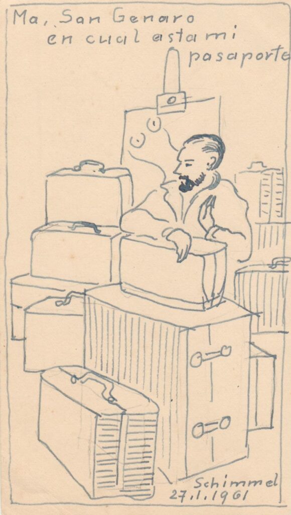 Piešinys „Šventasis Januarijau, kur mano pasas?“. Dailininkas J. Rimša. 1961-01-27. MLLM 130536