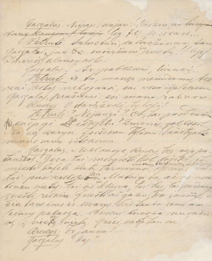 Vaižganto pjesės „Žemės ir moters“ rankraštis. 1906 m. MLLM 12358