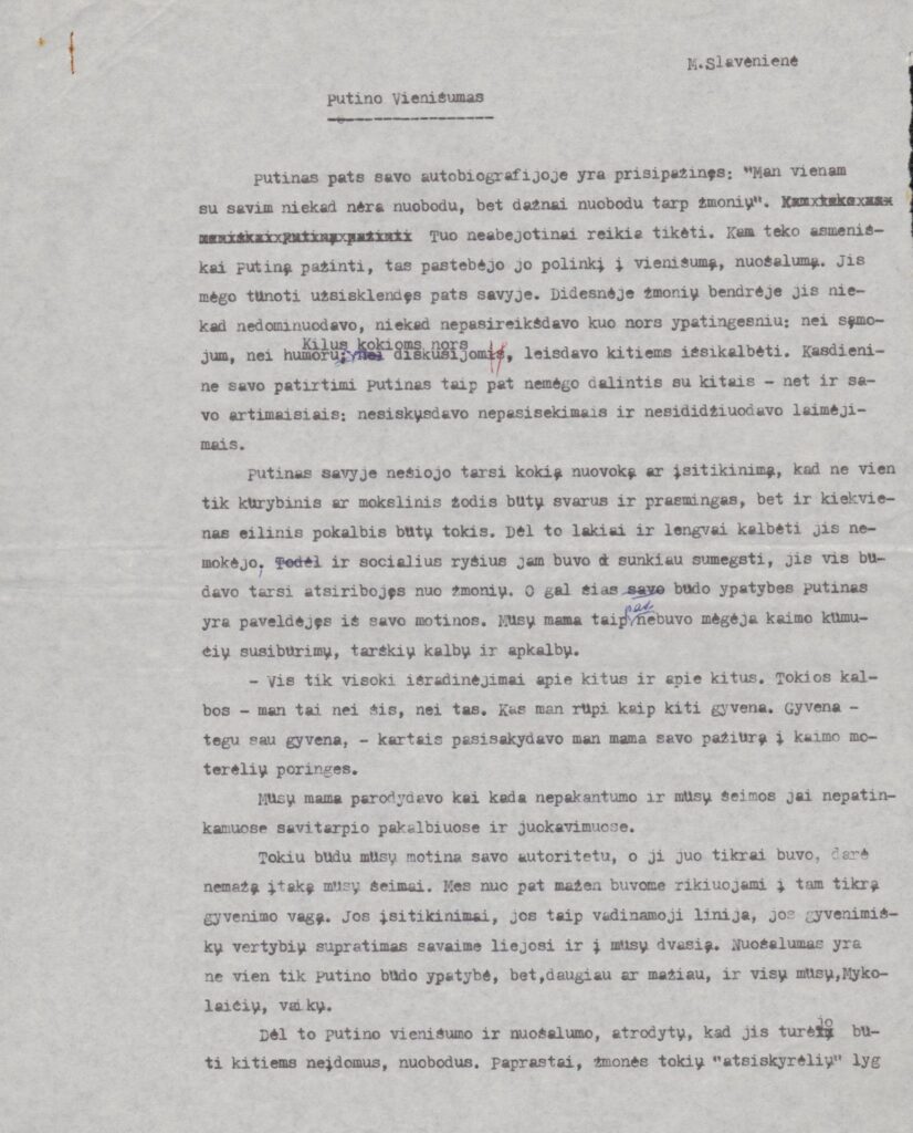 M. M. Mykolaitytė-Slavėnienė. Putino vienišumas. Atsiminimai. Australija. Apie 1970 m. BBR 10109