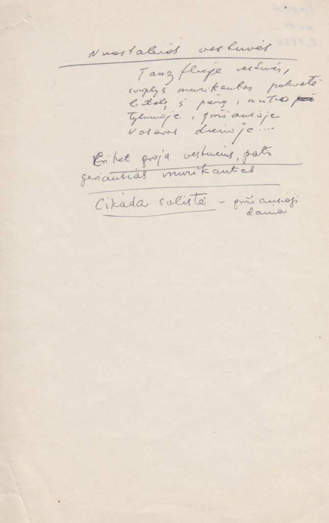 Kūrinio apmatai – „Nuostabios vestuvės“. MLLM 43864