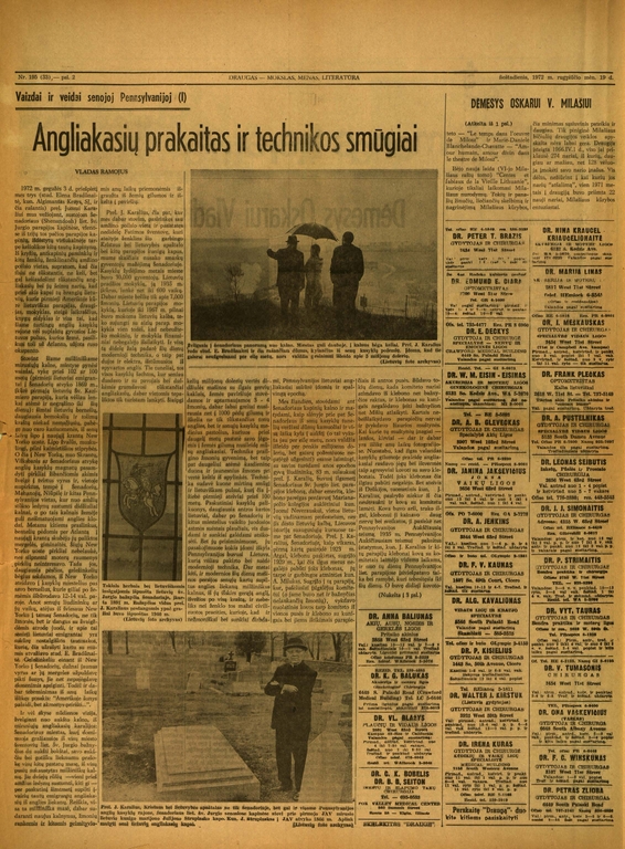 V. Ramojaus straipsnis dienraštyje „Draugas“. 1972 m. Nr. 195 (33), MLLM 122032/33