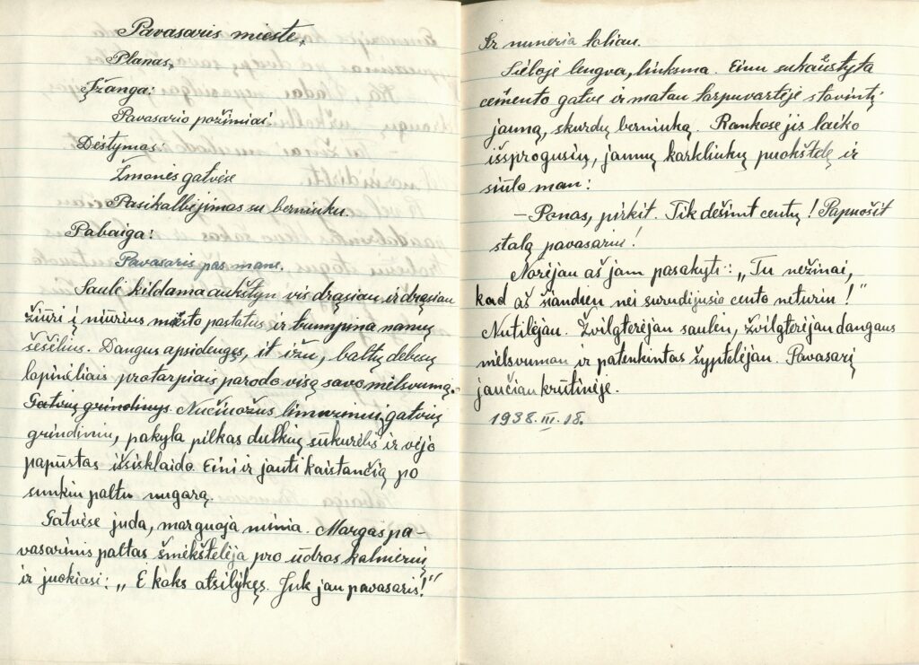 Kauno 3-ios gimnazijos mokinio V. Mozūriūno lietuvių kalbos rašinėlių sąsiuvinis. 1937–1938 m. – MLLM 23581