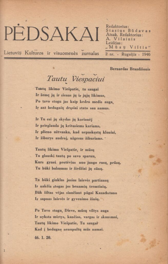 Pėdsakai. Lietuvių kultūros ir visuomenės žurnalas. Vokietija: „Mūsų Viltis”, 1946 m. Nr. 2. Redaktorius S. Būdavas. MLLM 49026_2